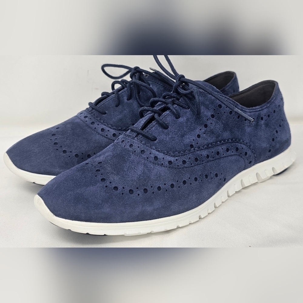 Cole Haan Zerogrand Wingtip Women's Blue Suede Leather Shoes Size 7B Excellent - Picture 1 of 16